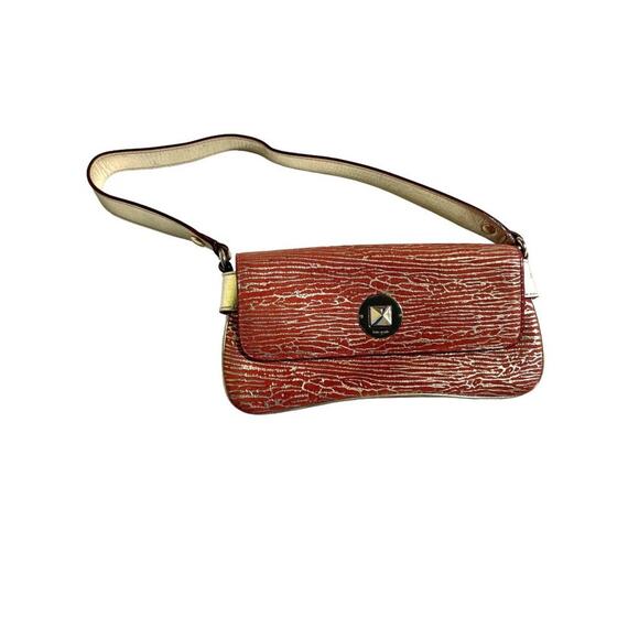 Kate Spade Coral & Gold Baguette Shoulder Bag Metallic Strap Party Clutch - Picture 1 of 12